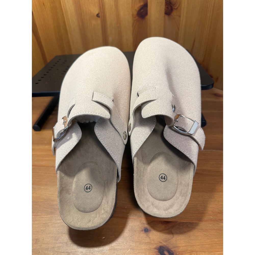 Womens Beige Faux Suede Buckle Clogs Closed Toe Slip On Mules Size 44